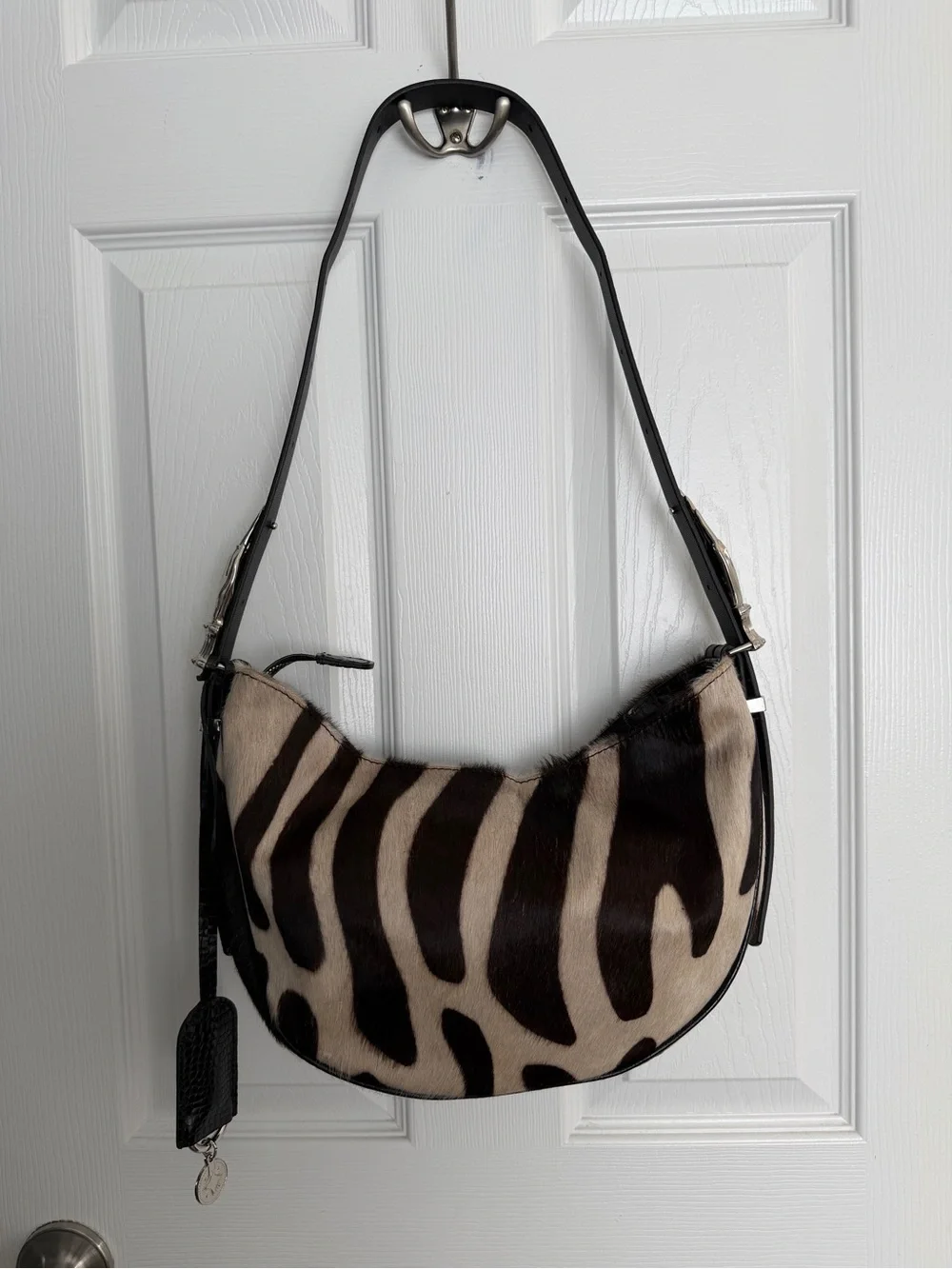 NWOT IndigoLush MIDI Hobo Brown Zebra - silver hands Adjustable strap